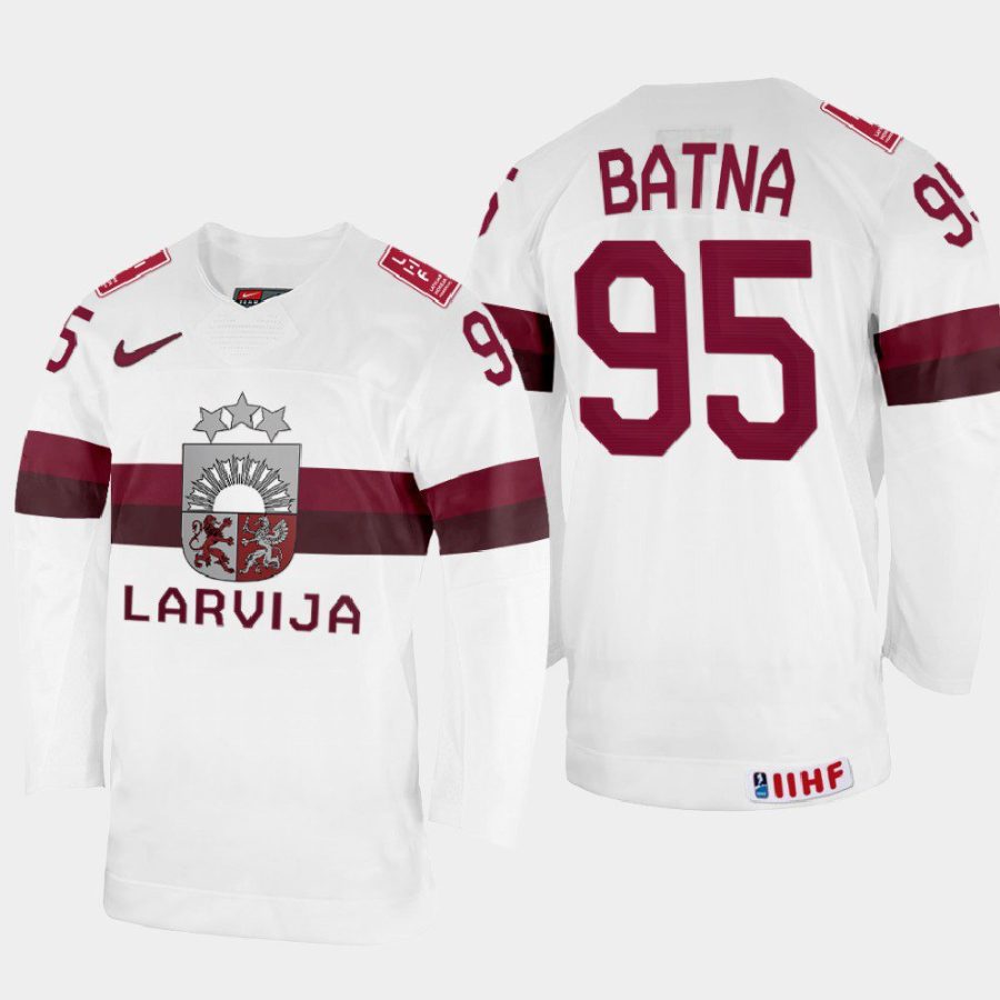 latvia hockey oskars batna 2022 iihf world championship home jersey white