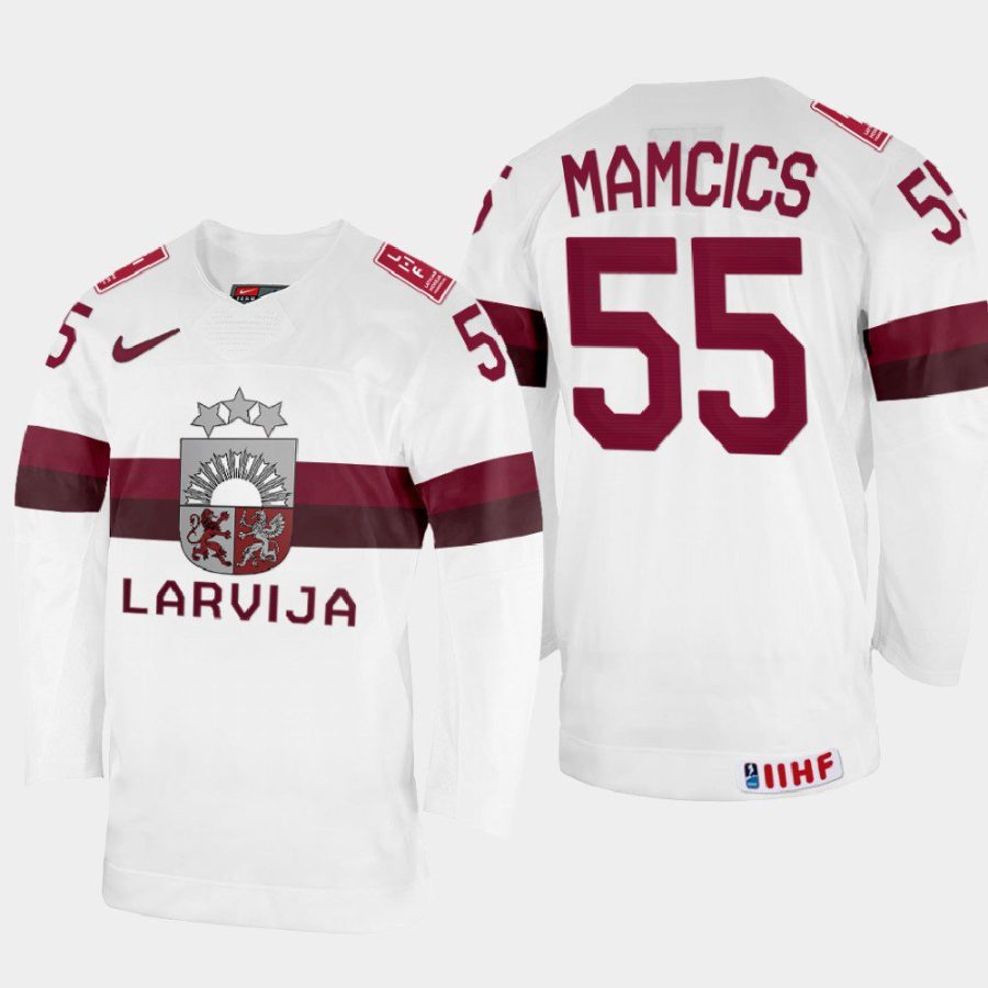 latvia hockey roberts mamcics 2022 iihf world championship home jersey white