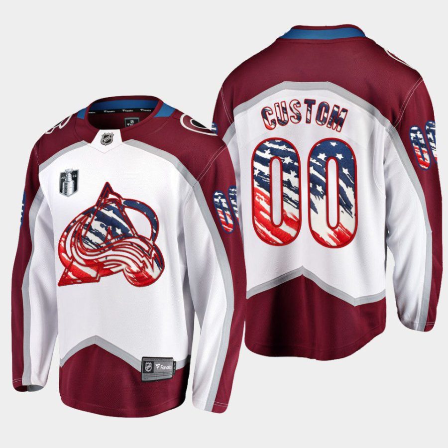 men avalanche custom 2022 stars stripes flag 4th of july white jersey