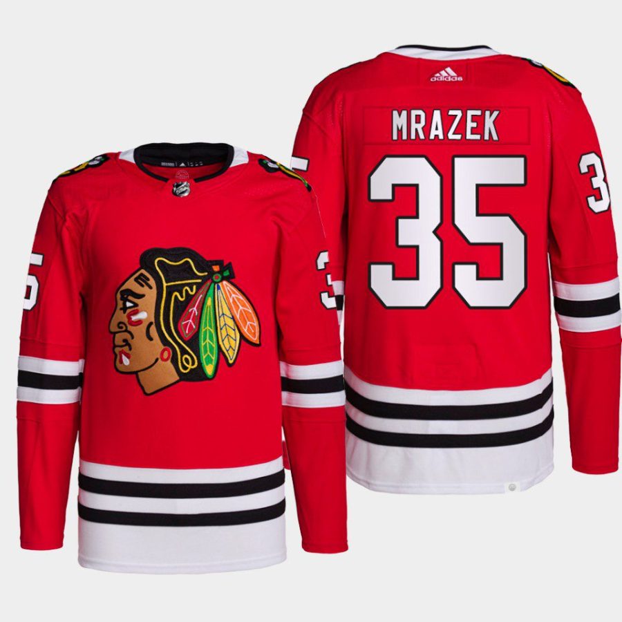 men blackhawks petr mrazek 2022 home authentic primegreen red jersey