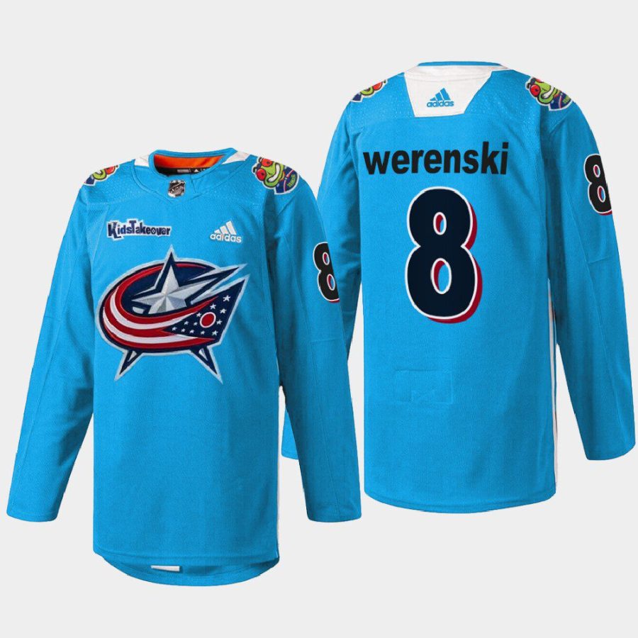 men blue jackets zach werenski warmup kids takeover blue jersey