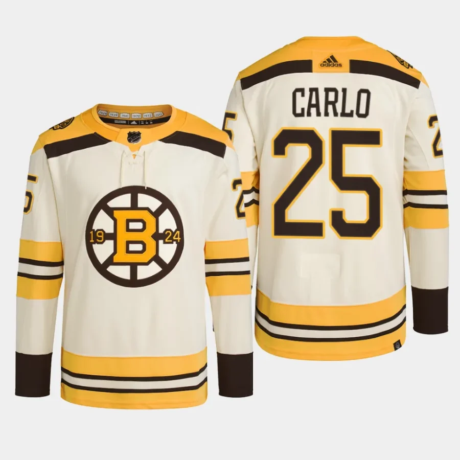 men bruins brandon carlo 2023 24 primegreen 100th anniversary authentic player cream jersey