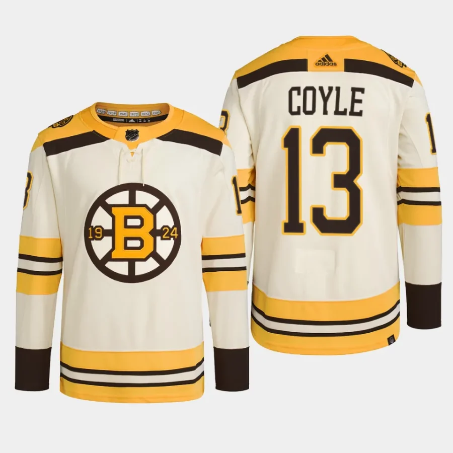 men bruins charlie coyle 2023 24 primegreen 100th anniversary authentic player cream jersey