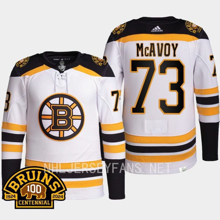 men bruins charlie mcavoy 2023 24 authentic pro 100th centennial white jersey