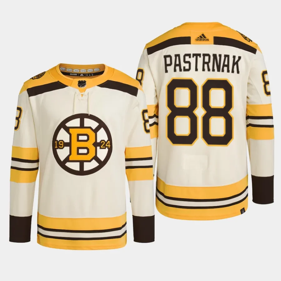 men bruins david pastrnak 2023 24 primegreen 100th anniversary authentic player cream jersey