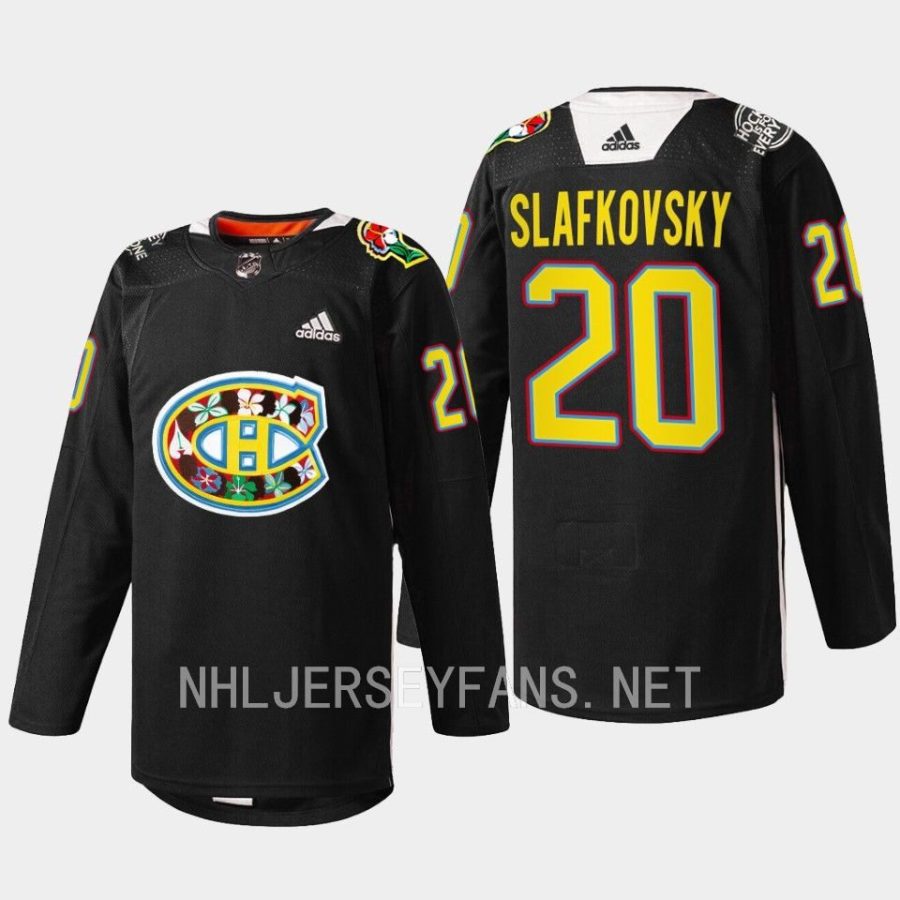 men canadiens juraj slafkovsky habs warmup black history month 2023 black jersey