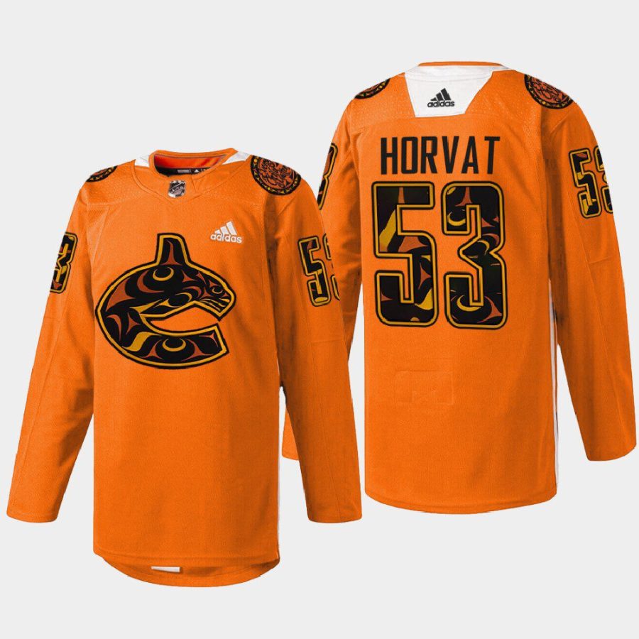 men canucks bo horvat every child matters 2022 first nations night orange jersey