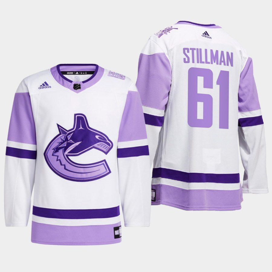 men canucks riley stillman warm up hockey fights cancer purple jersey