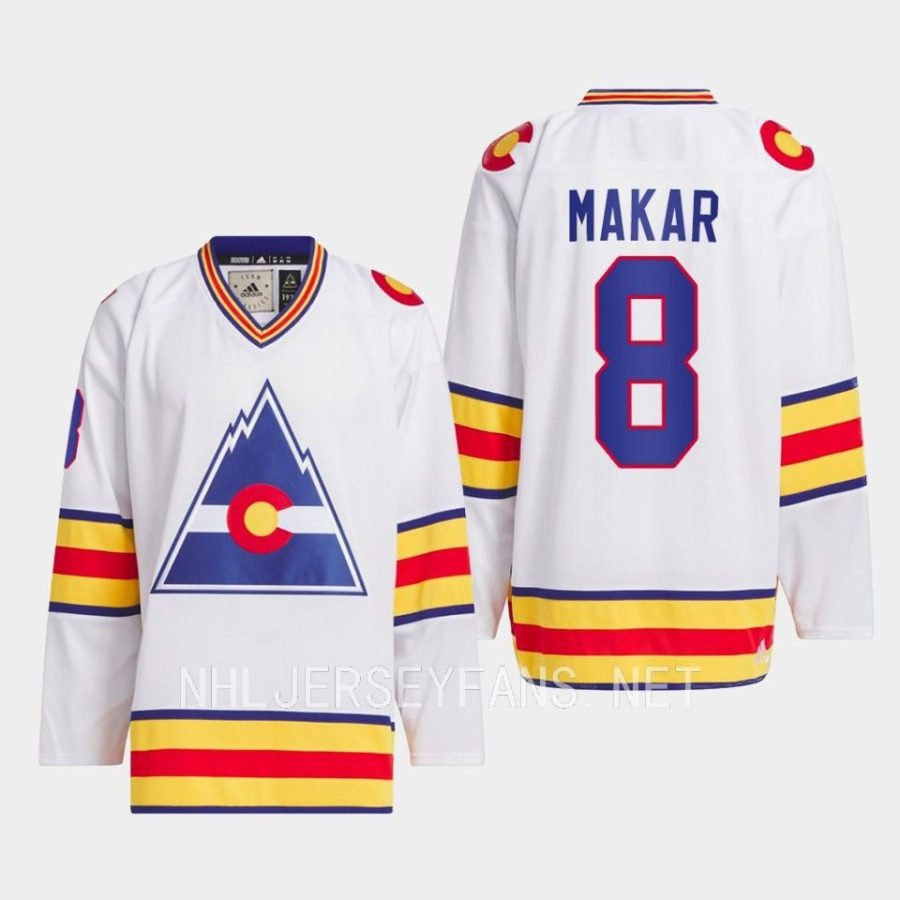 men colorado rockies cale makar 1977 hockey team classic white jersey