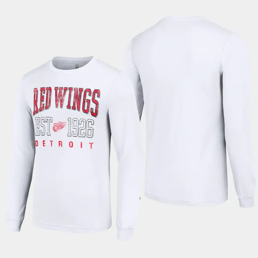 men detroit red wings retro graphic white long sleeve crew t shirt