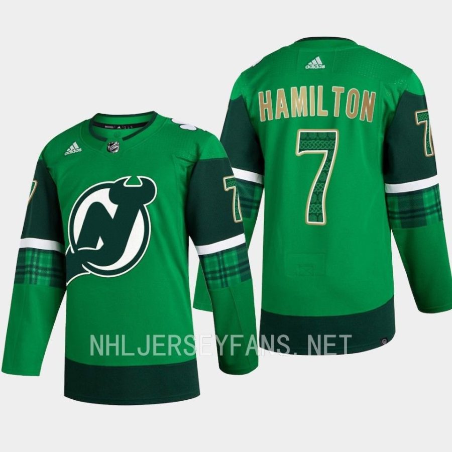 men devils dougie hamilton primegreen authentic 2023 st. patricks day green jersey