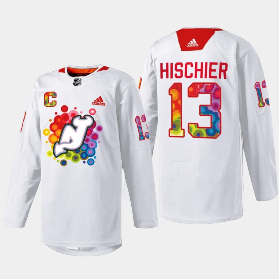 men devils nico hischier special 2023 pride night white jersey