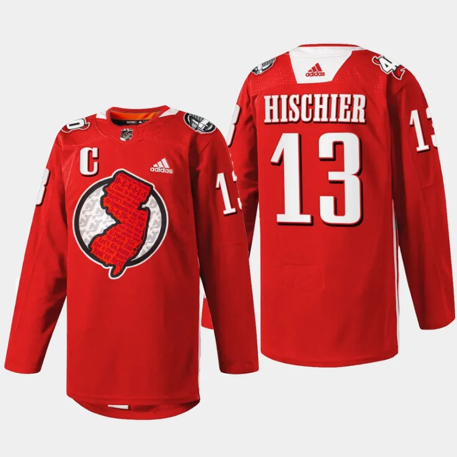 men devils nico hischier warm up 2023 fan appreciation red jersey