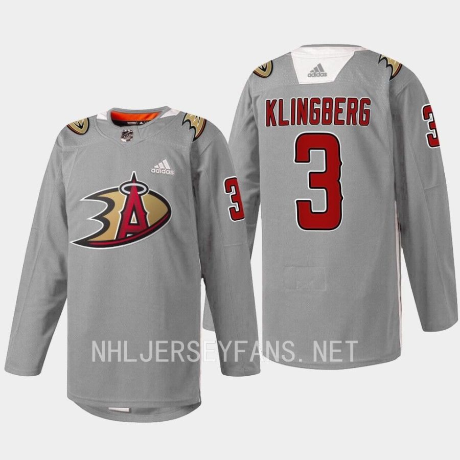 men ducks john klingberg warmup 2023 angels night gray jersey