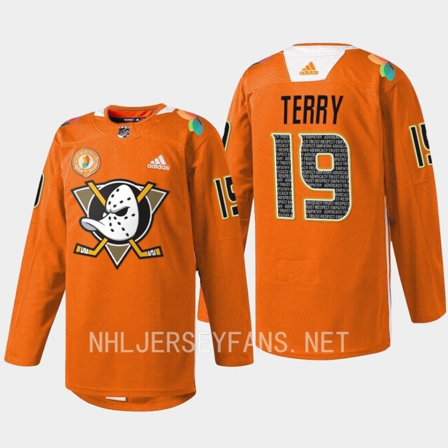 men ducks troy terry 2023 warmup orangewood orange jersey