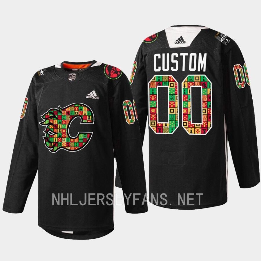 men flames custom jarome iginla black history month 2023 black jersey