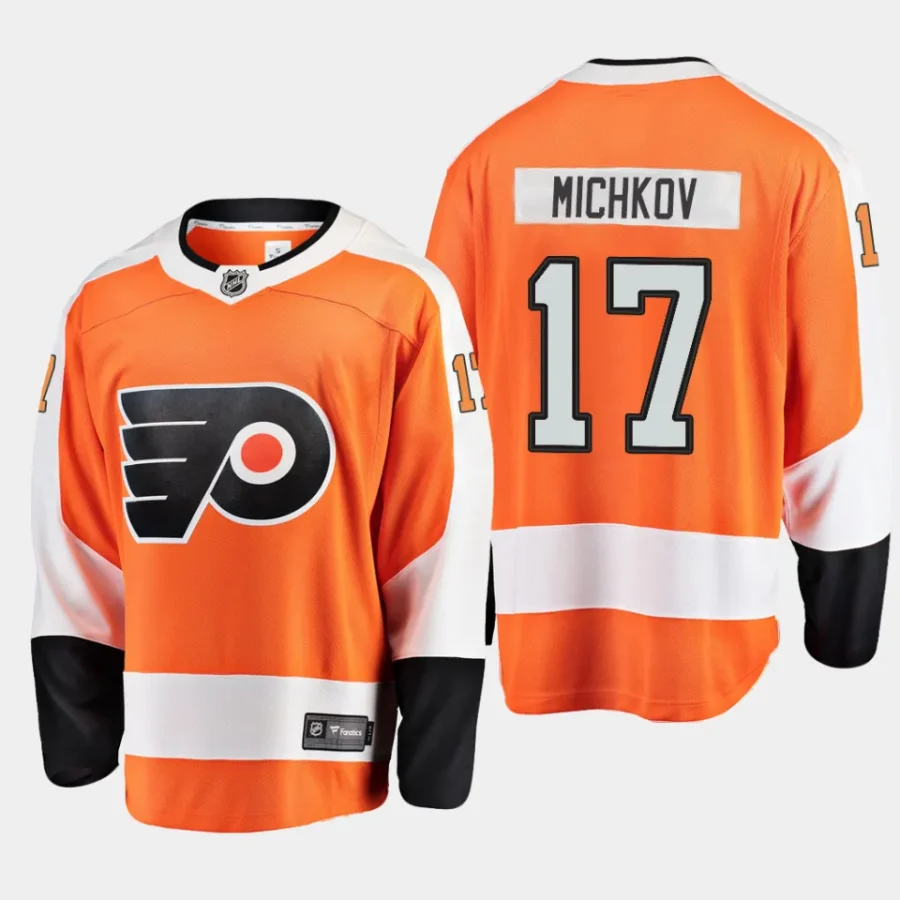 men flyers matvei michkov men 2023 nhl draft home breakaway player orange jersey