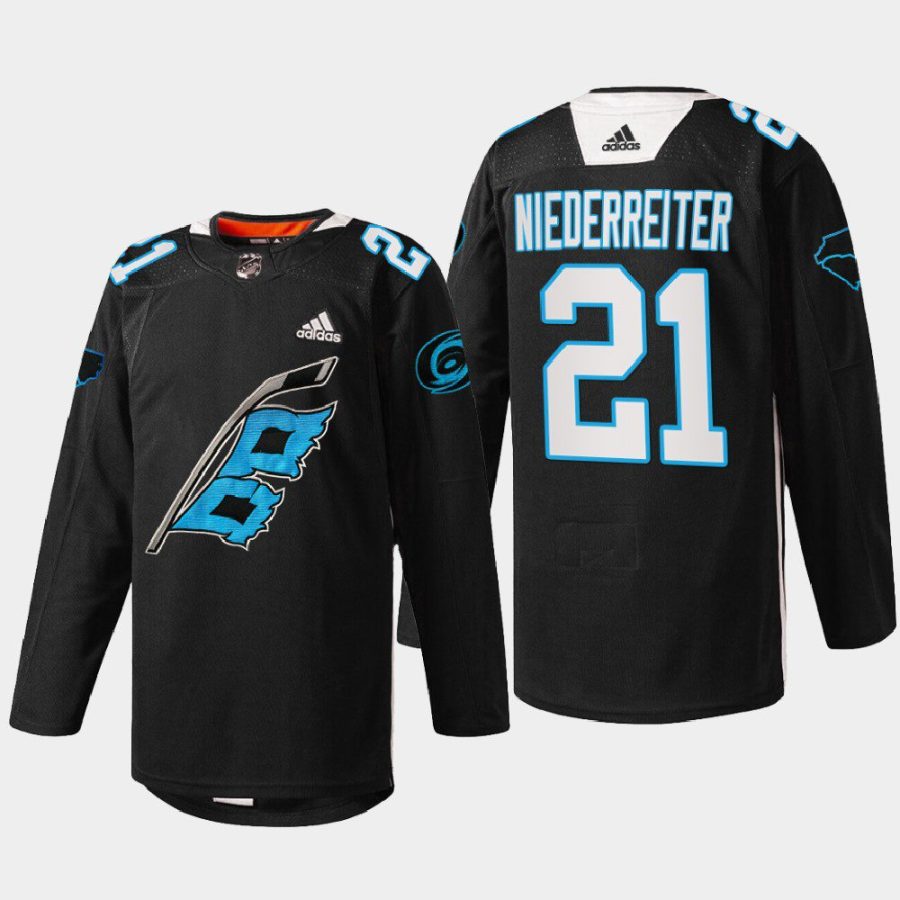 men hurricanes nino niederreiter 2022 warm up sweater panthers night black jersey