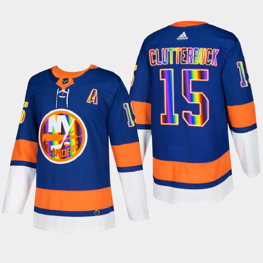 men islanders cal clutterbuck hockeyisforeveryone pride night 2022 royal jersey