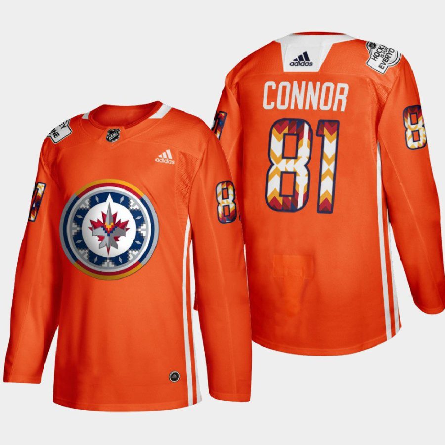 men jets kyle connor indigenous warmup 2022 wasac night orange jersey