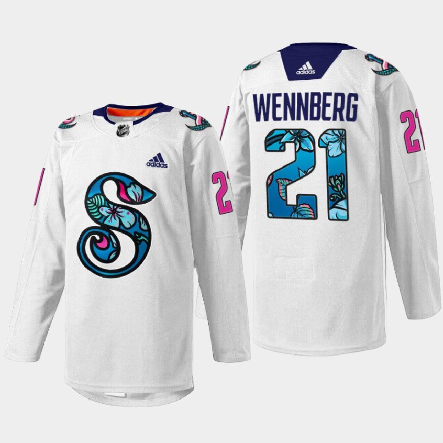 men kraken alexander wennberg 2022 warmup pride night white jersey