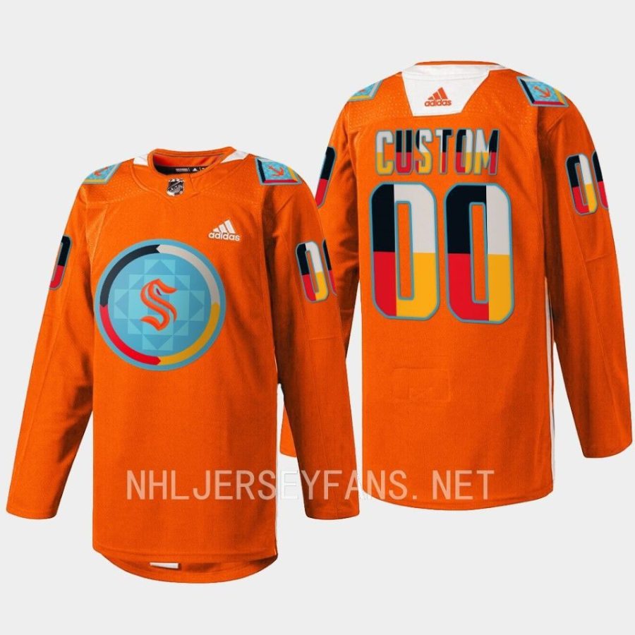 men kraken custom 2022 warmup indigenous people night orange jersey