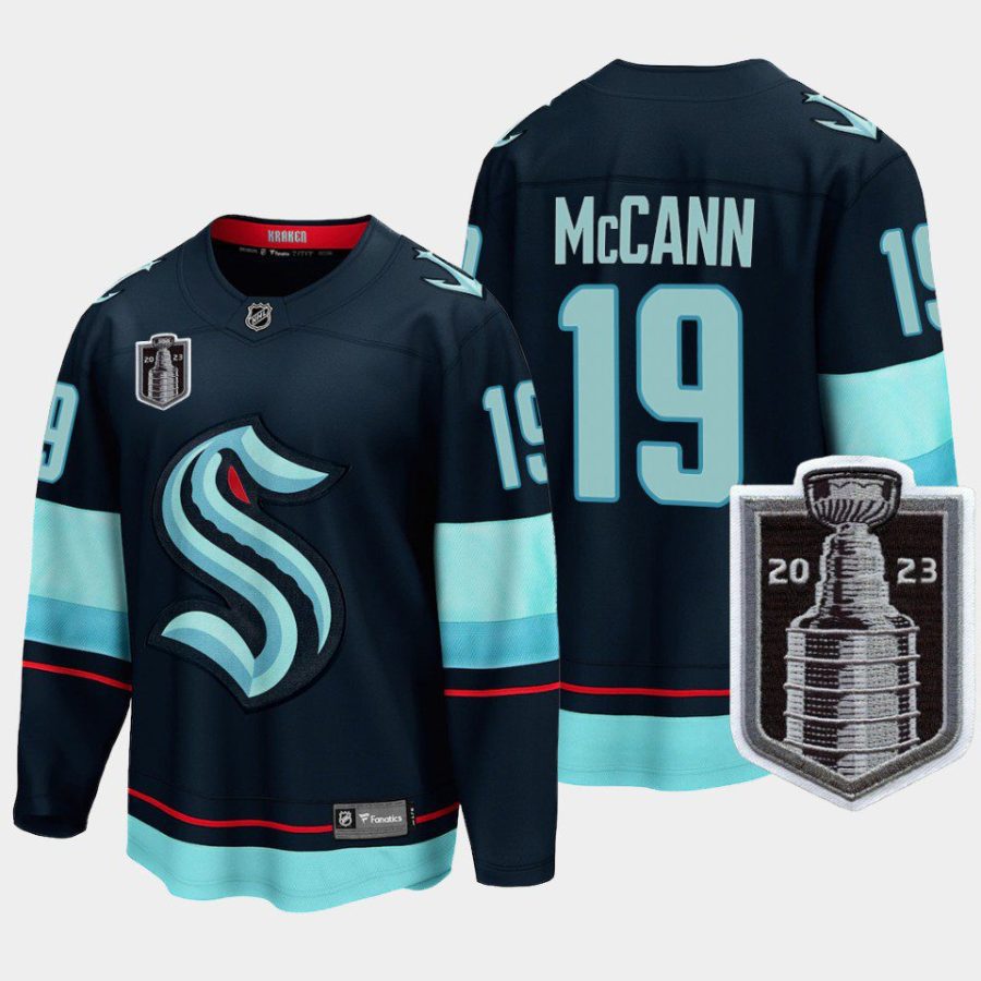 men kraken jared mccann home 2023 stanley cup playoffs blue jersey