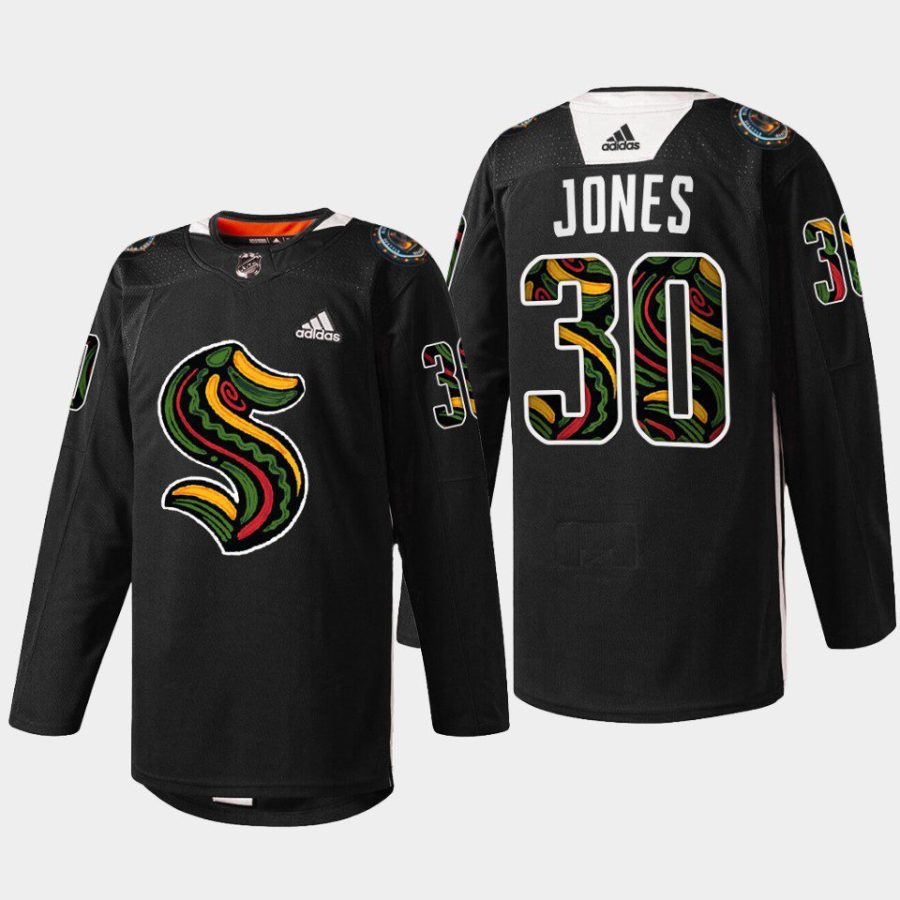 men kraken martin jones warmup black history month 2022 black jersey