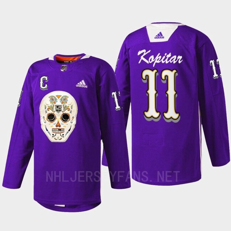 men la kings anze kopitar sugar skull warmup dia de los metros night 2022 purple jersey