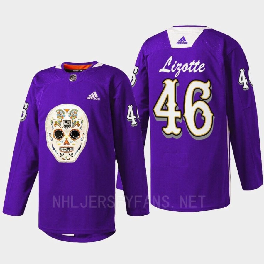 men la kings blake lizotte sugar skull warmup dia de los metros night 2022 purple jersey