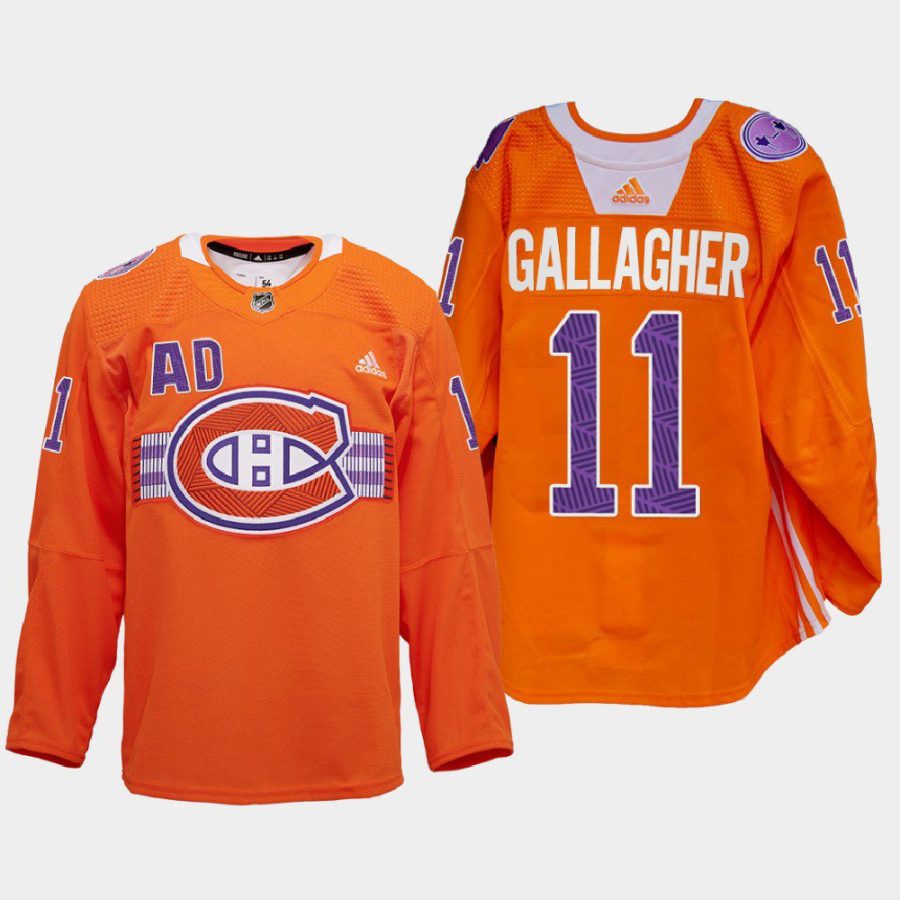 men les canadiens brendan gallagher warmup indigenous celebration night 2022 orange jersey