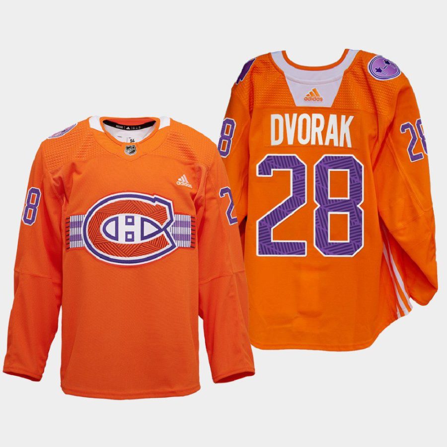 men les canadiens christian dvorak warmup indigenous celebration night 2022 orange jersey