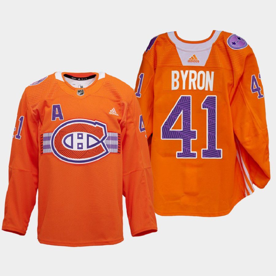 men les canadiens paul byron warmup indigenous celebration night 2022 orange jersey