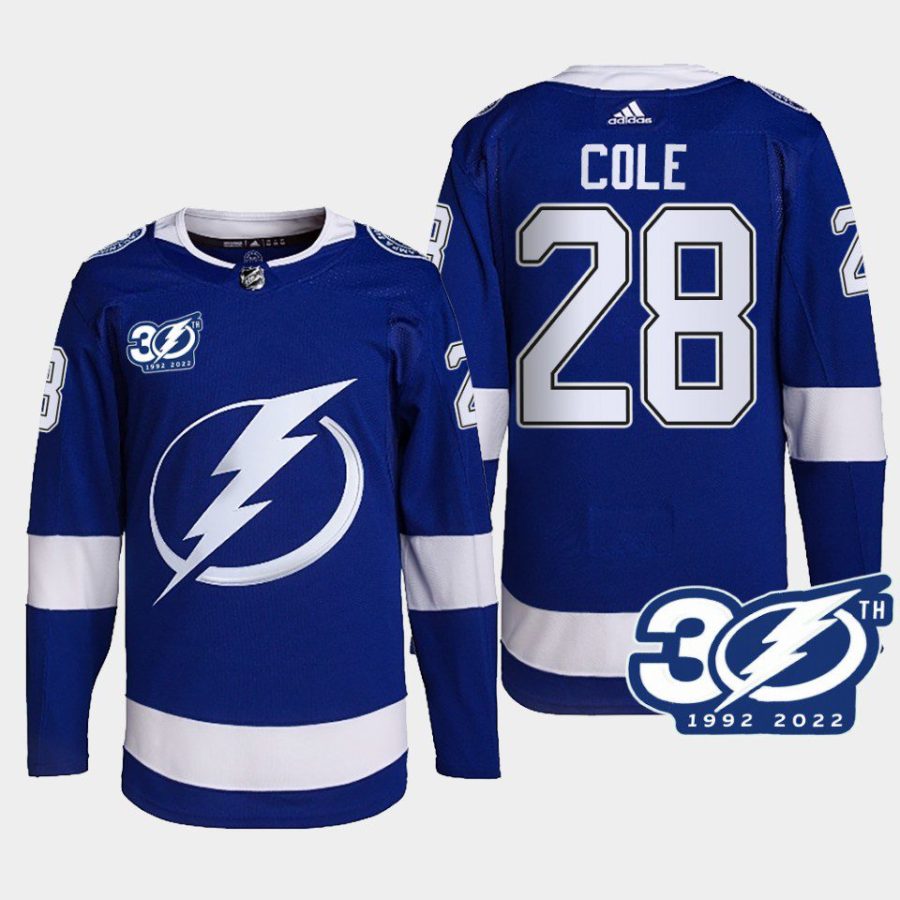 men lightning ian cole 1992 2022 authentic home 30th season blue jersey