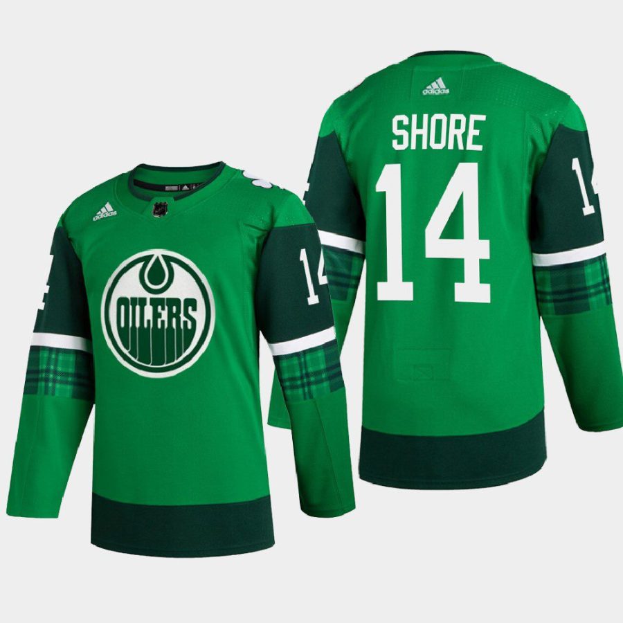 men oilers devin shore warm up 2022 st. patrick green jersey