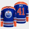 men oilers mike smith 2022 23 primegreen authentic home royal jersey