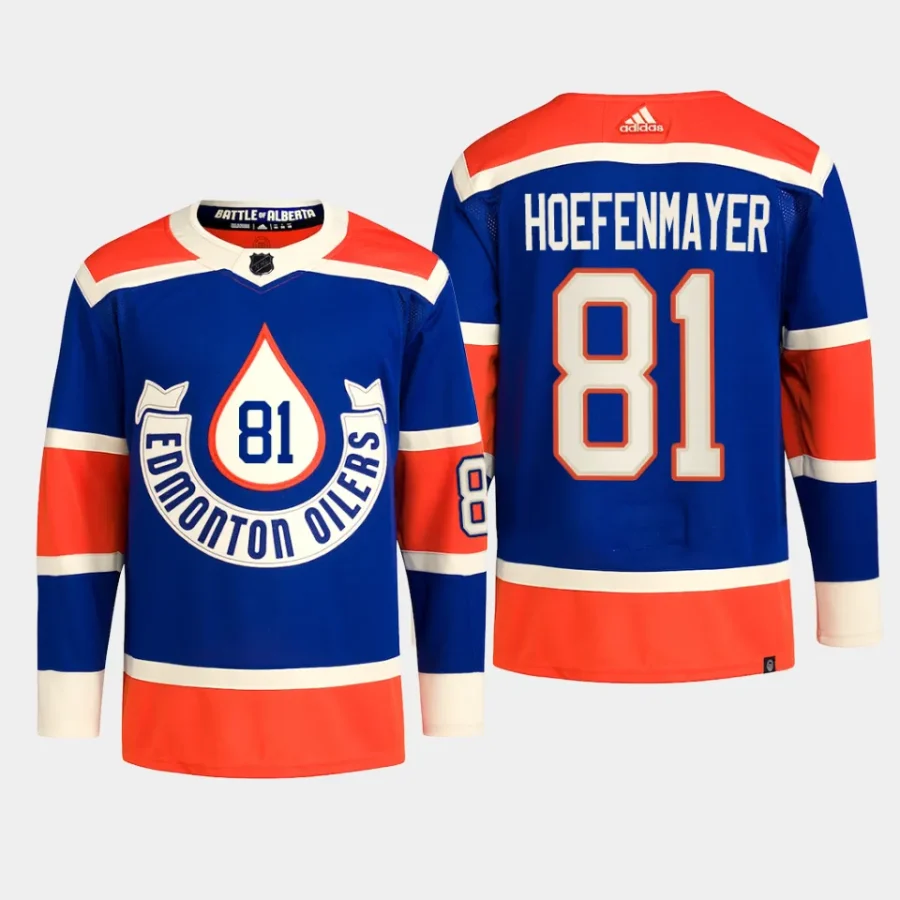 men oilers noel hoefenmayer primegreen 2023 nhl heritage classic authentic player royal jersey