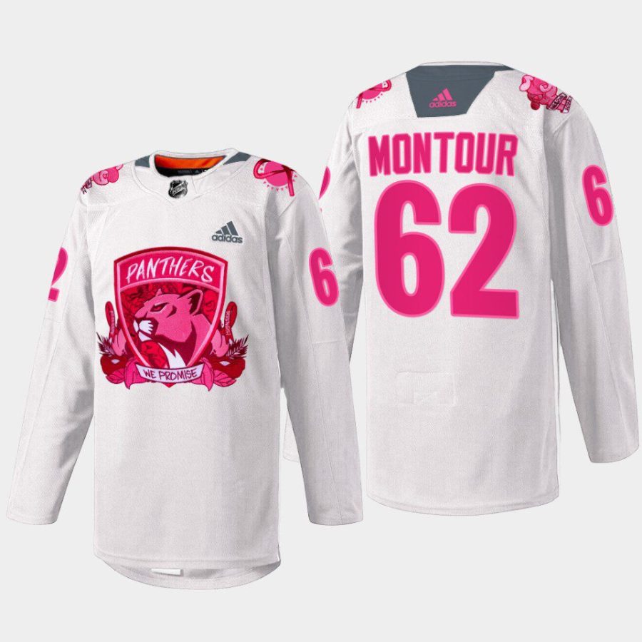 men panthers brandon montour 2022 warmup pink in the rink white jersey