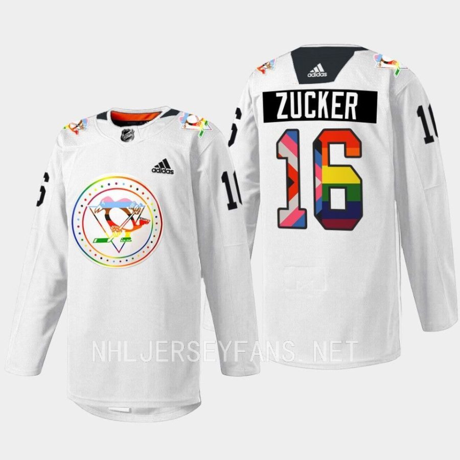 men penguins jason zucker 2022 rainbow pride warmup white jersey