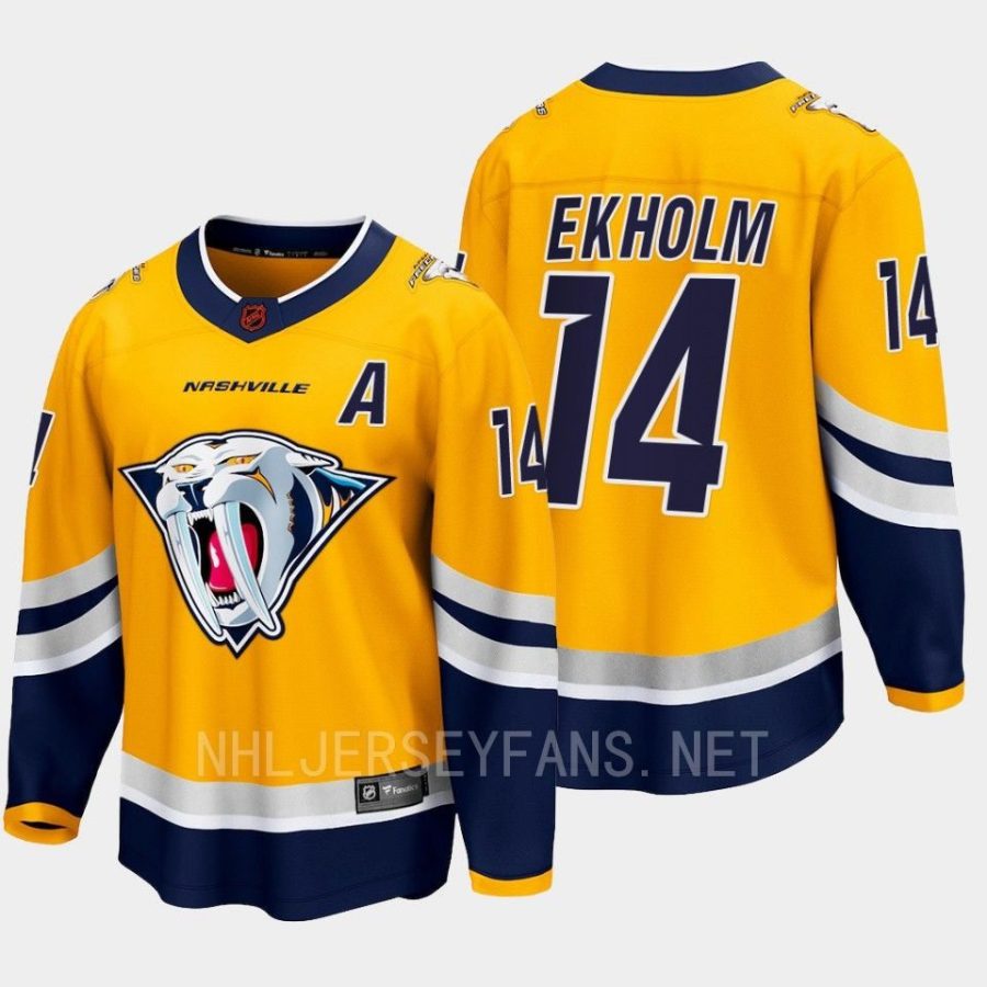 men predators mattias ekholm 2022 breakaway special edition 2.0 retro yellow jersey