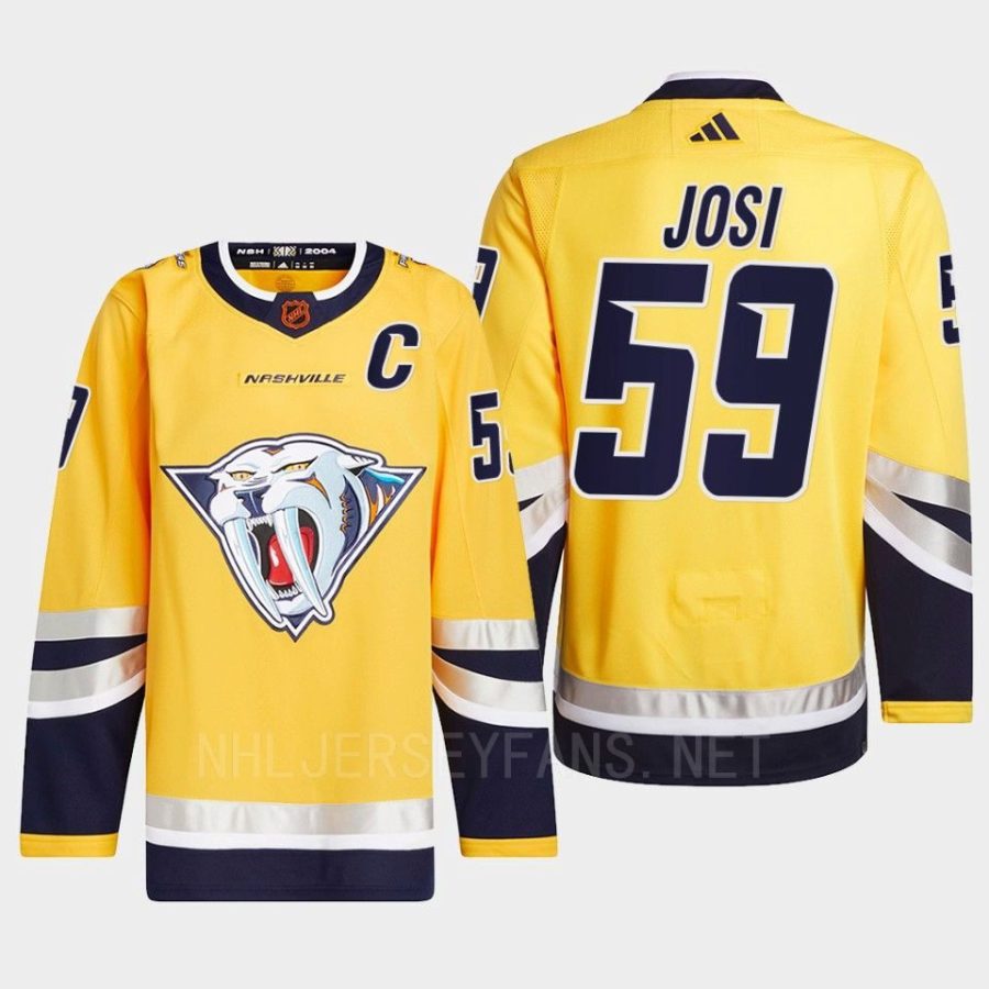 men predators roman josi 2022 authentic primegreen reverse retro 2.0 yellow jersey