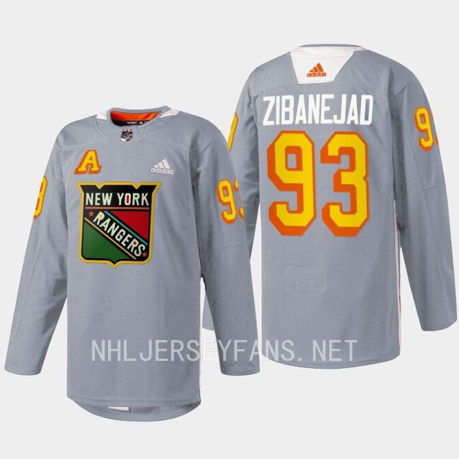 men rangers mika zibanejad 2023 warmup black history night grey jersey