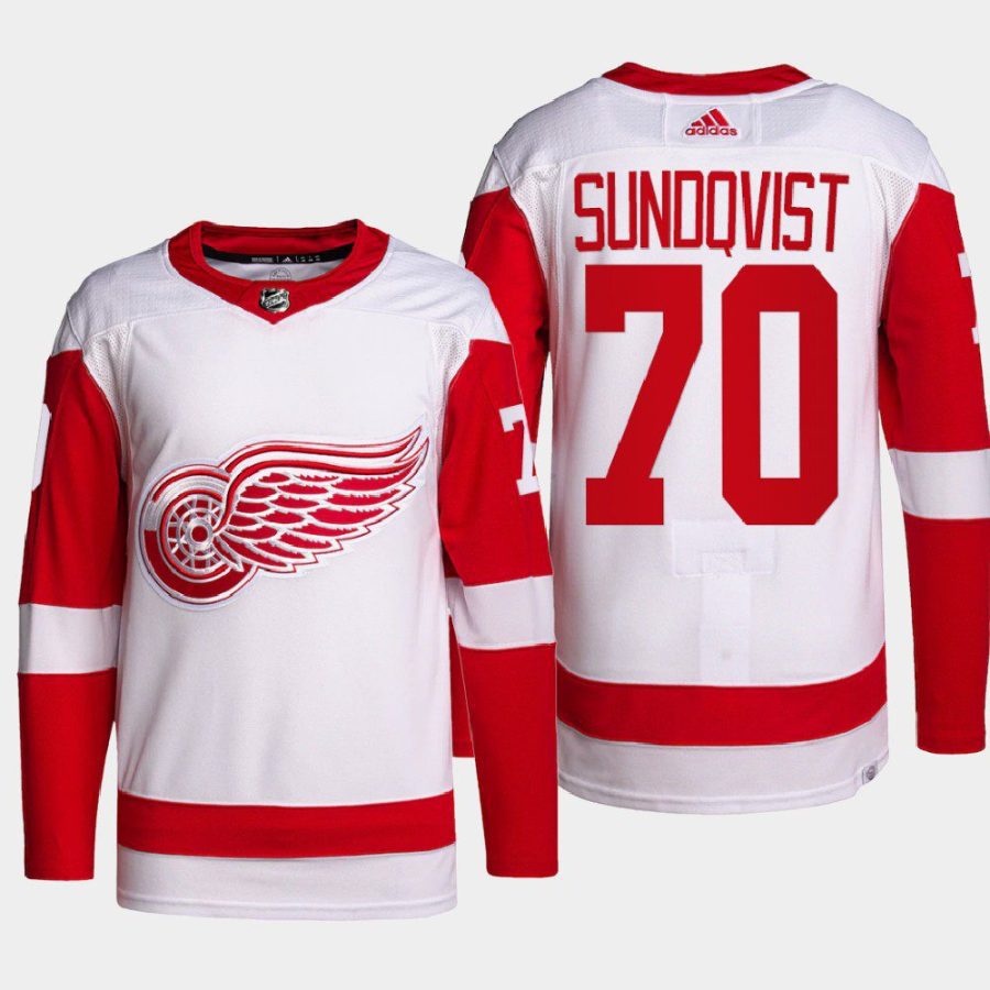 men red wings oskar sundqvist 2022 primegreen authentic pro away white jersey