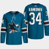 men sharks kaapo kahkonen 2022 primegreen authentic pro home teal jersey