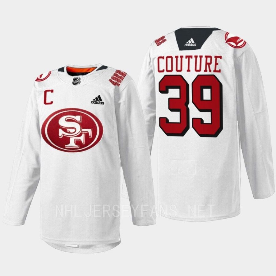 men sharks logan couture 2022 specialty warm up 49er mash up white jersey