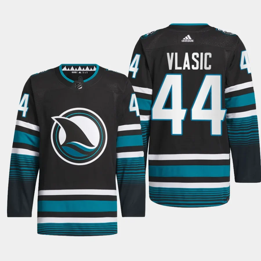 men sharks marc edouard vlasic 2023 24 authentic pro cali fin 3rd alternate black jersey