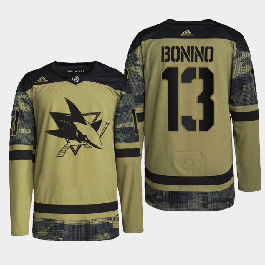 men sharks nick bonino authentic practice military appreciation 2022 camo jersey