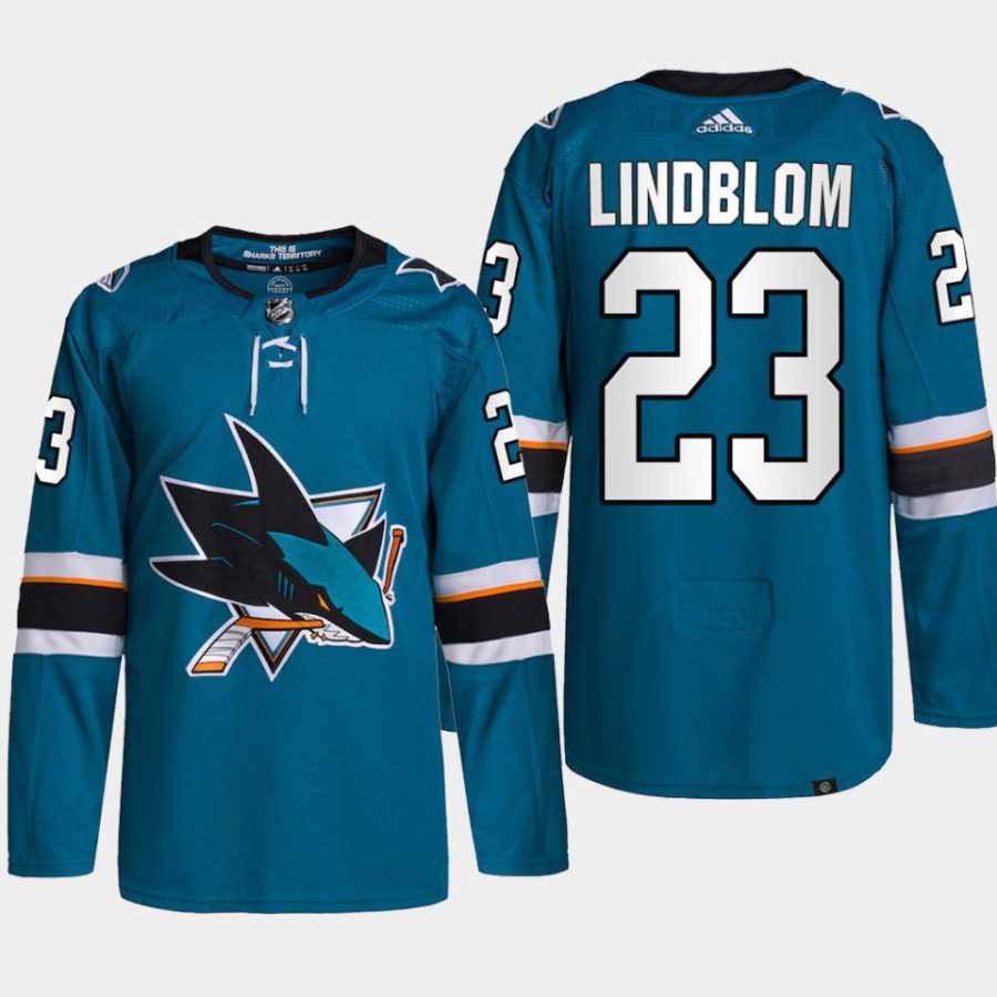 men sharks oskar lindblom 2022 home primegreen authentic teal jersey