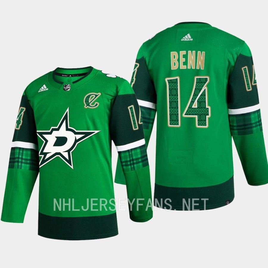 men stars jamie benn 2023 st. patricks day primegreen authentic jersey green