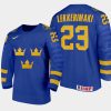 men sweden jonathan lekkerimaki away 2022 iihf world u18 championships blue jersey